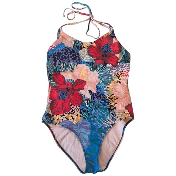 Athleta Other - Athleta Vibrant Floral One-Piece Swimsuit Halter Neck XS | EUC